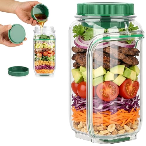 YunPuff 2026 New Side-Opening Salad Mason Jar, Upgrade Leak-Proof Portable