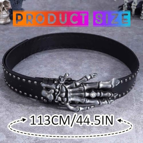 COSYDAYS Skeleton Hand Studded Leather Belt Black Punk Y2k Belt Goth Rave Halloween Jeans Belts Accessories for Women3