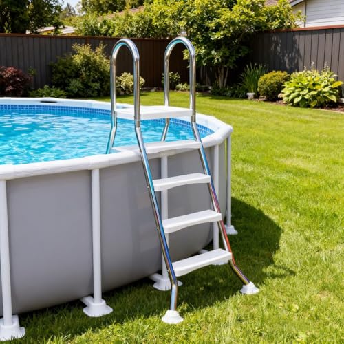 Escalera para piscina elevada de acero inoxidable 4 peldaños miniatura 1