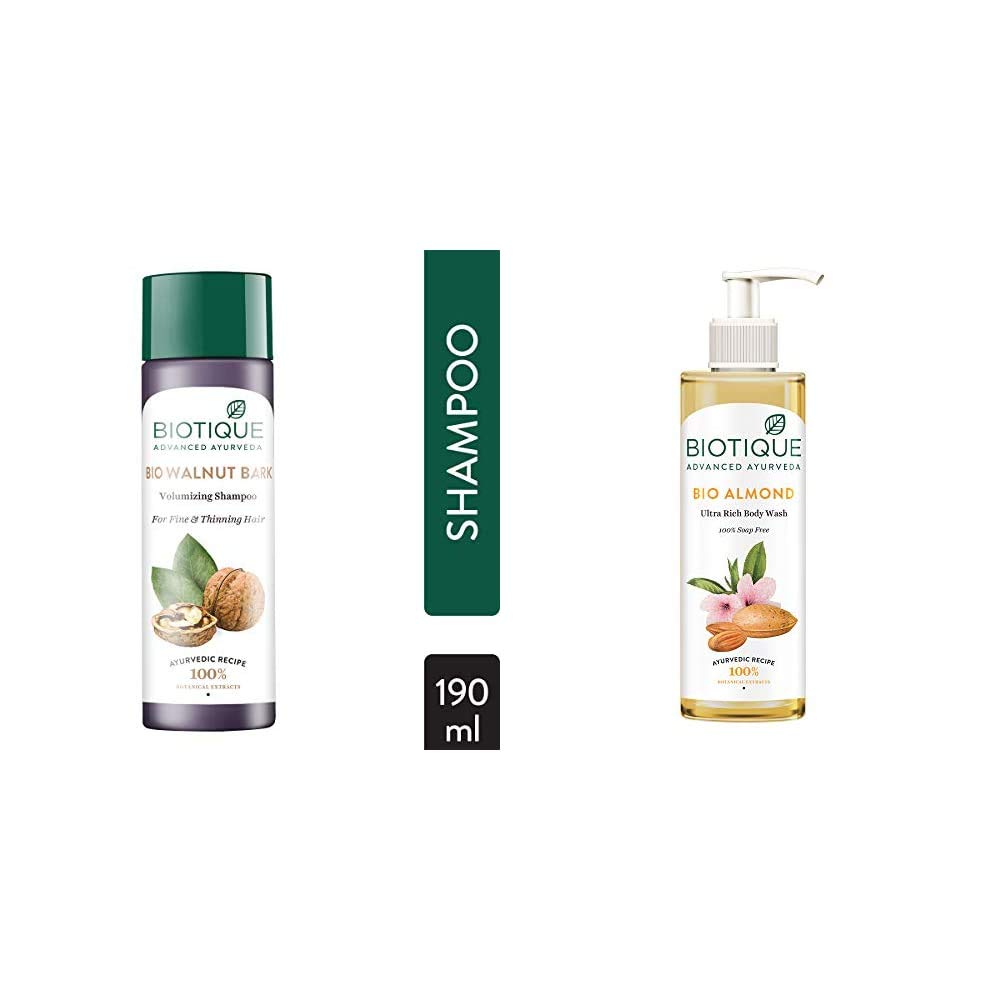 Bio Walnut Bark Fresh Lift Body Building Shampoo For Fine & Thinning Hair, 190Ml & Biotique Almond Oil Ultra Rich Body Wash, Botanical Extracts, 200 ml