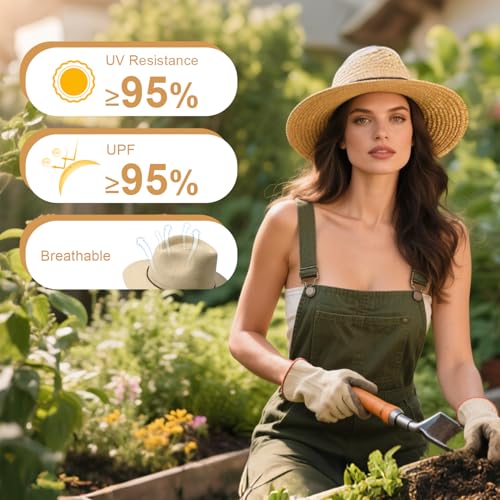 Sombrero de paja para mujer con ala ancha y protección UV miniatura 3