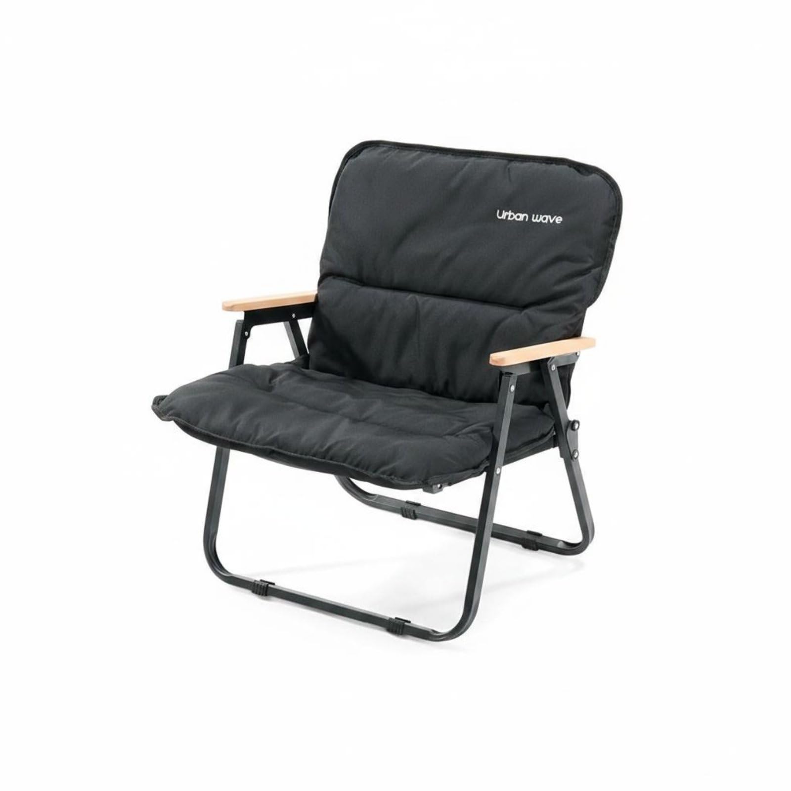 Foldable Folding Lounge Chair Easy to Carry Portable Camp Chair Heavy Duty Frame Outdoor Furniture Soft Padded Seat for Camping, Picnic, Beach, Market Stall, Black, XL Wood Armrest-image-27