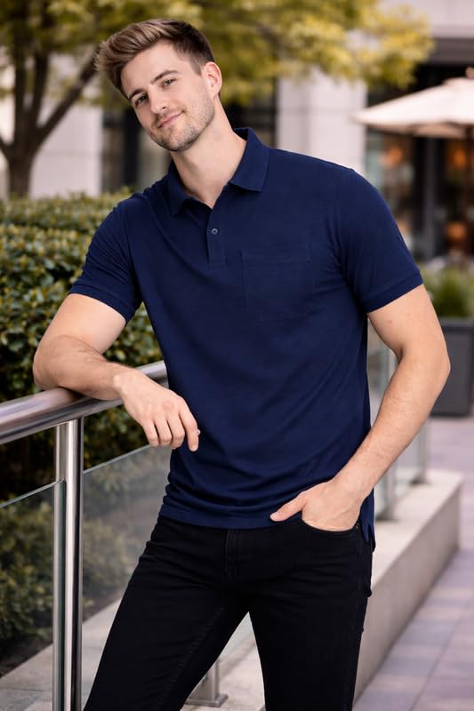 Image of SMAN Polo Neck T-Shirt Pack of 3 for Men & Boys | Half Sleeve Collar Tee with Pocket | Premium Spun Matty Fabric | Casual & Office Wear | Sizes M to 2XL | FX PO3 MCR LMN WHT