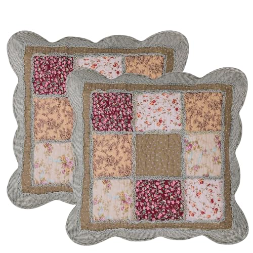 Vctops Set Of 2 Quilted 100% Cotton Boho Throw Pillow Covers 18 Inch X 18 Inch Farmhouse Country Floral Patchwork Decorative Cushion Cover cover
