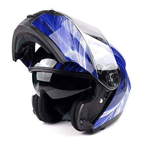 Typhoon Th158 Adult Modular Motorcycle Helmet Dot Dual Visor Full Face Flip-Up - Blue Large #TOP2