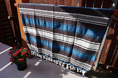 Colap Mexican Falsa Blanket Acrylic Polyester - Cobijas Camping Bed Sofa and Couch Bed Throw Cover Yoga (Azure Blue Falsa, 46" x 72")
