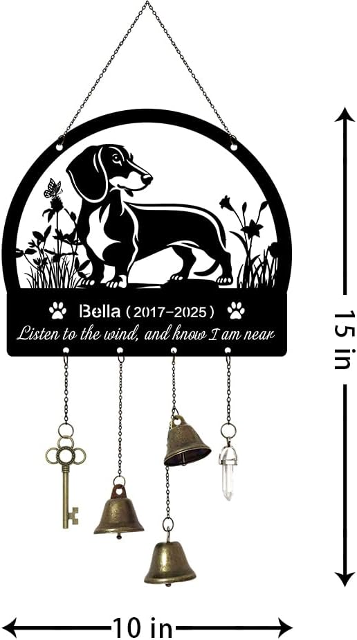 COWCUTE Personalized Dachshund Memorial Wind Chimes – Pet Loss Sympathy Gift for Dog Owners, Outdoor Dog Remembrance Wind Chime, Bereavement Gift for Loss of Dachshund, Pet Memorial Garden Decor
