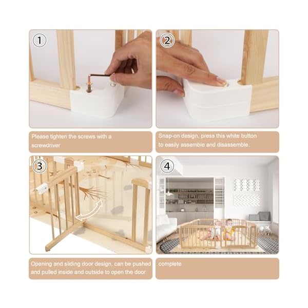 Wooden playpen for babies with floor mat 63x47x24 inch adjustable baby play pen wood baby fence baby play yard portable toddler gate fence play area for indoor outdoor  urban country home decor