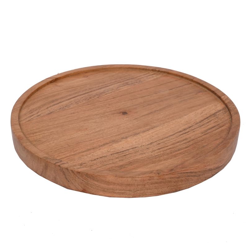 EDHASRound Acacia Wood Cake Stand,Cake Display Server Tray for Kitchen,Birthday Parties,Weddings,Baking Gifts (12" x 12" x 1.75")
