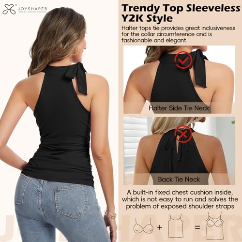 JOYSHAPER Built in Bra Tank Tops for Women Halter Tie Tops Going Out Tank Top 2026 Trendy Tops Sleeveless Shirts Tanks Black L — view 2