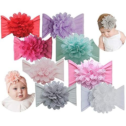 QandSweet Baby Girl Headbands with Polygonal Flower Inlay Rhinestone for Photography (8Pcs Lace Flower) Cover