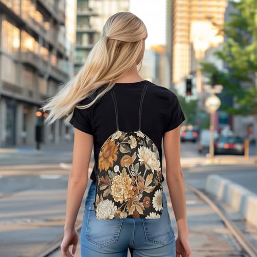 Image of jejeloiu Boho Floral Drawstring Backpack 13x15.7inch Botanical Flowers Tropical Leaves Waterproof Gym Drawstring Bags Modern Art Sports String Backpack Beach Swim Travel Bag Sackpack