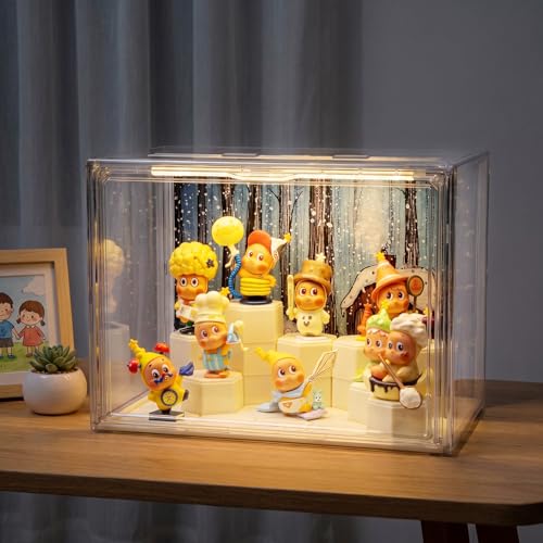 Clear Acrylic Display Cases for Collectibles with LED Light DIY Scene with Backdrop No Dust  No Moisture for Figures Collection Display Cabinet (36x23x27cm/ 14x 9x10.6 in)