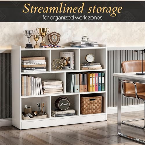 Image of ABOUT SPACE Book Shelf - 8 Cubes Engineered Wood DIY Book Rack with Bushes Multipurpose Book Stand for Home Library Open Storage Organizer for Bedroom, Living Room (White - L 115 x B 31.5 x H 96.5 cm)