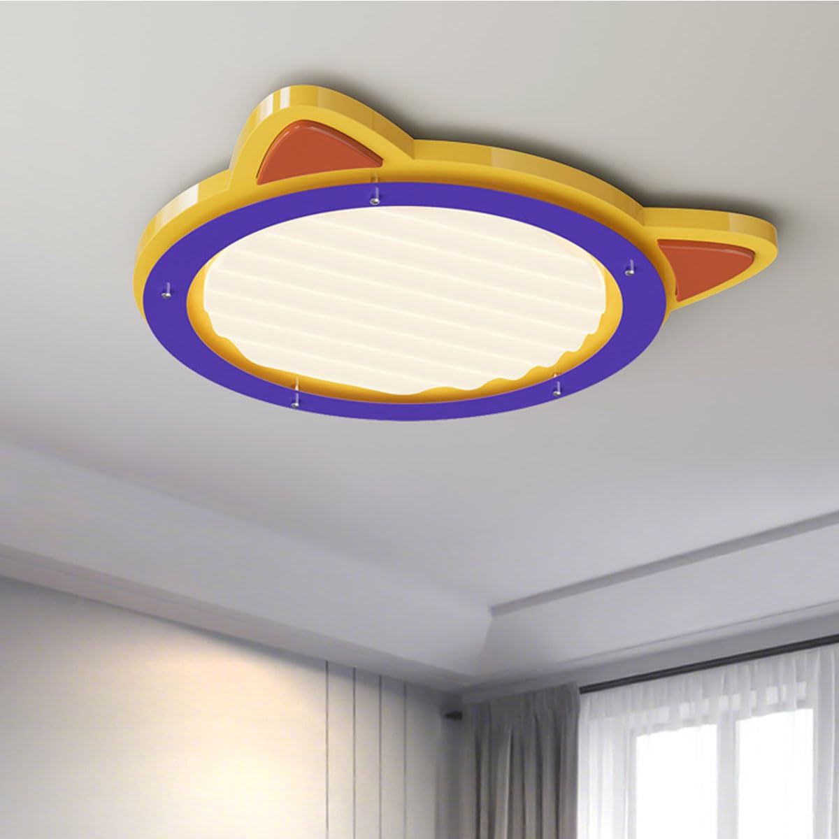 Lampa sufitowa do sypialni w stylu kremu maślanego, metal i materiał PE, płaskie oświetlenie, okrągłe lampy sufitowe w kształcie pandy, odpowiednie do pokojów chłopców i dziewcząt