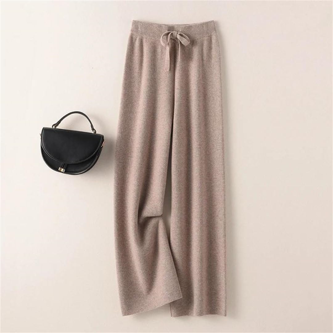 Pantaloni da donna a vita alta a gamba larga pantaloni lavorati a maglia pantaloni invernali 100% lana tinta unita pantaloni larghi