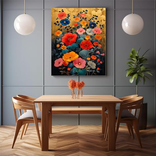 Tableau decoration murale salon moderne abstrait fleurs 60x90cm