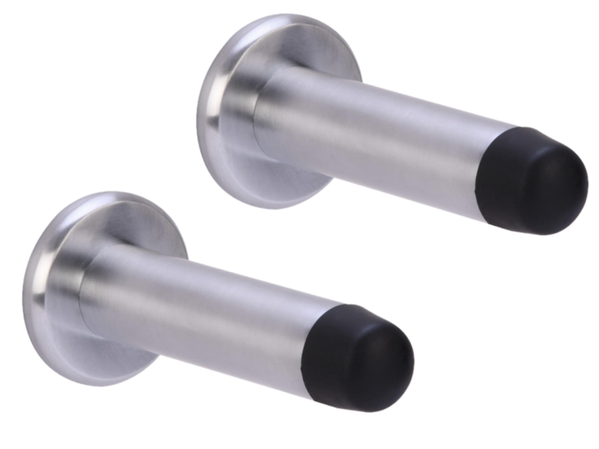 Hunta Satin Chrome Handlezone® 2 Pack 75Mm / 3 Inch Projecting Skirting Or Wall Mounted Door Stop, Concealed Fixing, Rubber Buffer Stopper