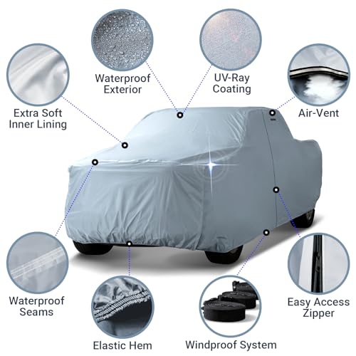 Image of iCarCover Fits 1980-1996 Ford F-150 Extended Cab, 8.0 ft. Long Bed Truck Cover Automobiles Form-Fit Padded Full Exterior Waterproof Automobiles Protection Covers