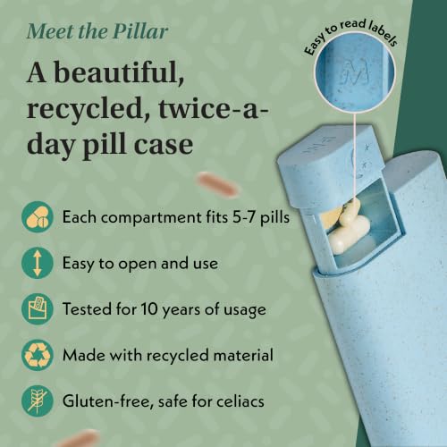 Image of Pillar AM /PM Pill Box Organizer Two Times a Day | Aesthetic 7 Day Tablet Organizer 2 Times A Day | Beautiful Weekly Pill Box for Day and Night Medication (Powder Blue)