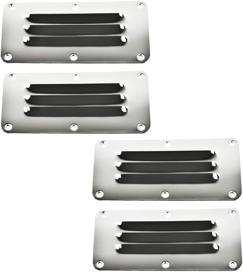 MARINE CITY 304 Stainless Steel Rectangular Stamped Louvered vent | Air Grill Cabin Cover Ventilation | 2-1/2 × 5 Inches | Ideal for Marine, Boat, Hardware Fitting Accessories (4 Pcs)