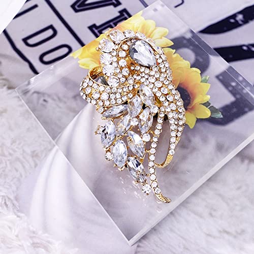 Image of LAXPICOL Vintage Clear Austrian Crystal Elegant Flower Bouquet Wing Brooch for Women