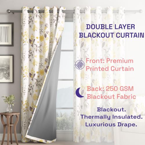 Image of Wakefit Printed Blackout Long Door Curtains 9 Feet | Set of 2 | Upto 99% Room Darkening | Double Layered Fabric | Thermal Insulated & Noise Reducing Curtains for Living Room| Earth Beige