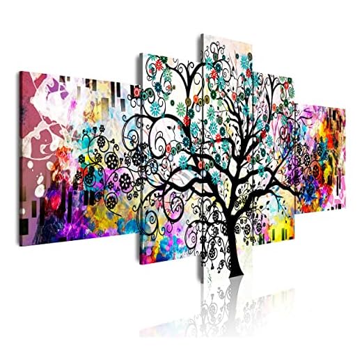 DekoArte 510 - Cuadros Modernos Impresión de Imagen Artística Digitalizada | Lienzo Decorativo Para Salón o Dormitorio | Estilo Abstracto Arte Árbol de la Vida de Gustav Klimt | 5 Piezas 180x85cm XXL