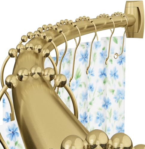 Curved Shower Curtain Rod for Bathroom 40-72 Inches Adjustable Curved Shower Rod 0.9MM Round Rustproof Shower Curtain Rod with Rotating Brackets for Extra Shower Space Need to Drill Gold