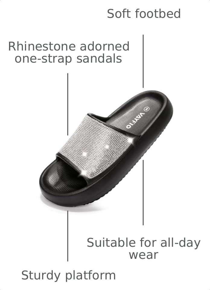 Image of Women's Cloud Rhinestone Slide Sandals Platform Glitter Slides Slip On Shower Shoes Outdoor&Indoor House Slippers