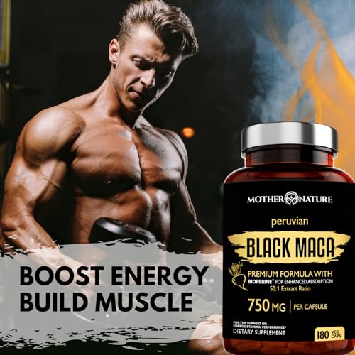 Image of MNO Organic Raw Black Maca 750mg + BioPerine, Energy & Performance, 180ct | Organic Peruvian maca supplement for men with high potency energy, mood & performance support, vegan and non-GMO formula