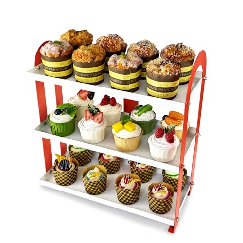 CozyNova Cupcake Stand – 3 Tier Steel Cupcake Holder for Parties and Home Use, Candy Display, Snack Holder, Easy Assembly (White and Salmon Pink)