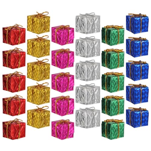 Christmas Tree Ornament 120pcs Christmas Tree Small Boxes Hanging Decorations Ornaments Party Favors Metallic Foil Wrapped Present Box for Christmas Tree Decorations 3cm
