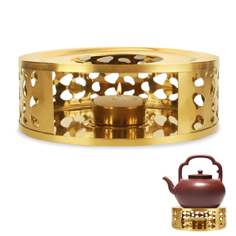 Calentador de Tetera de Acero Inoxidable con Portavelas, Calentador de Té para Leche Café Bebidas Calientes (Dorado)