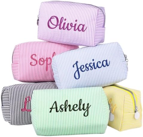 Ajiangwu 4PCS Bridesmaid Gifts Personalized Makeup Bag with Embroidered Name,Custom Small Travel Cosmetic Bag Pink Toiletry Bag for Wedding Bachelorette Party Favors
