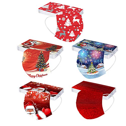 3 Ply Christmas Face_Mask Disposable Facemasks 50 Pcs Breathable Earloop Masks for Adult Women Ourdoor