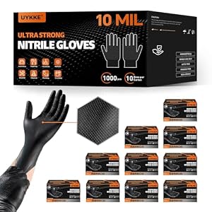 HEAVY DUTY 10 Mil Nitrile Gloves Disposable Rubber Cooking Gloves Industrial Raised Diamond Texture,Latex Free 1000PCs