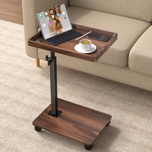 QAUUQQ C Table Side Table Adjustable Height, 360°Swivel TV Tray Table with Wheels, Small Table for Eating, Dinner, C Shaped End Tables Living Room and Bedroom for Sofa, Couch, Bed,Chair, Snack