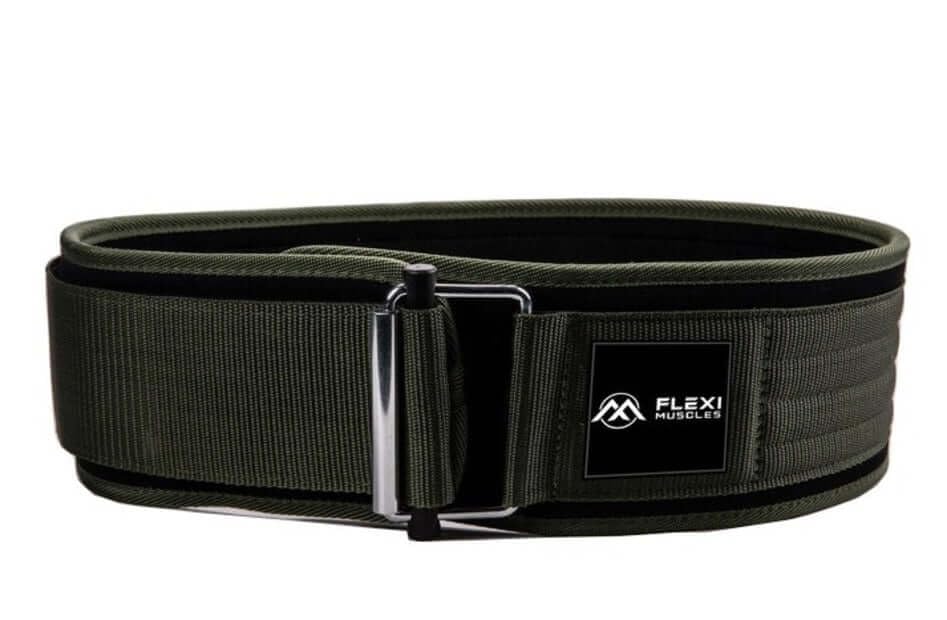 Flexi Muscles Quick Lock Weightlifting Belt - Adjustable Back Support with Metal Buckle - Ideal for Powerlifting, Cross Training, and Olympic Lifting - Durable Gym Belt for Men & Women (Green, M)