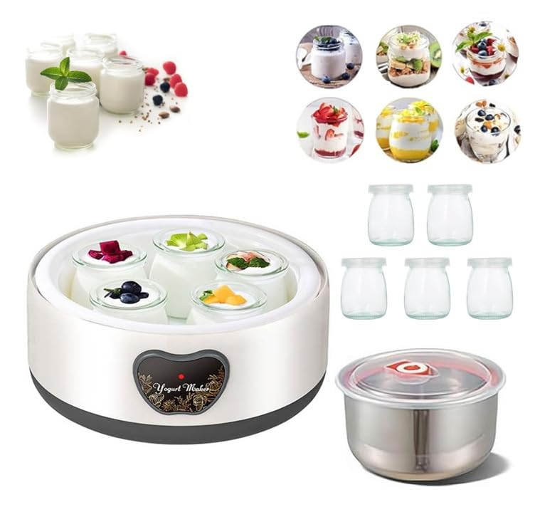 Yogurt Maker, Automatic Digital Yoghurt Maker Machine with 5 Glass Jars 42 Ozs, with Constant Temperature Control for Home Organic Yogurt, Cheese, Fruit Wine (with 5 Cups)