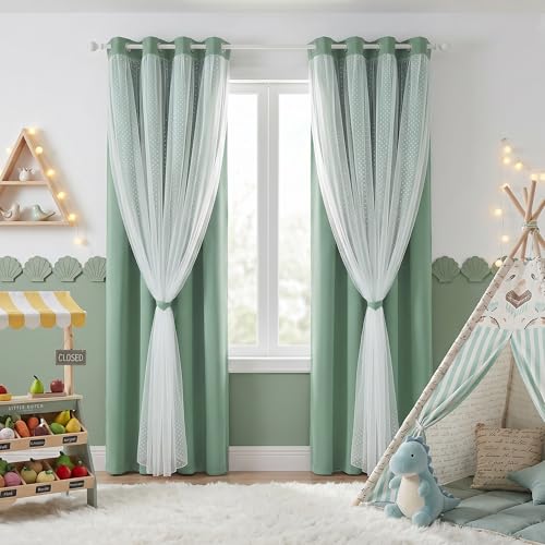 Image of MYSKY HOME Green Blackout Curtains for Kids Bedroom 95 Inches Long,2 Panels