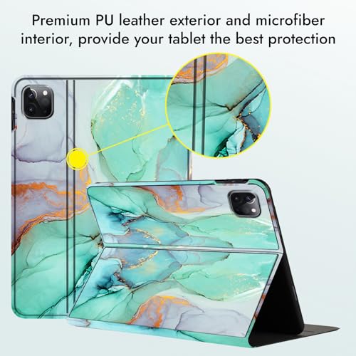 Image of Robustrion Case Cover for iPad Air 11 inch M4 / M3 / M2 (2024 /2025) / iPad Air 5th Generation Cover / 4th Gen 10.9 inch with [Pencil Holder Right Side] [Auto Sleep Wake] Folio Cover Case - Marble Green