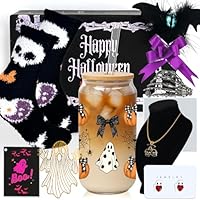 ONEHAUS Halloween Gifts for Women, 15 Pcs Boo Basket Gifts for Her Halloween Baskets Ghost Spooky Skull Gift, Boo Gift Basket Ideas Teenage Girls Sister Girlfriend Wife with Glass Tumbler