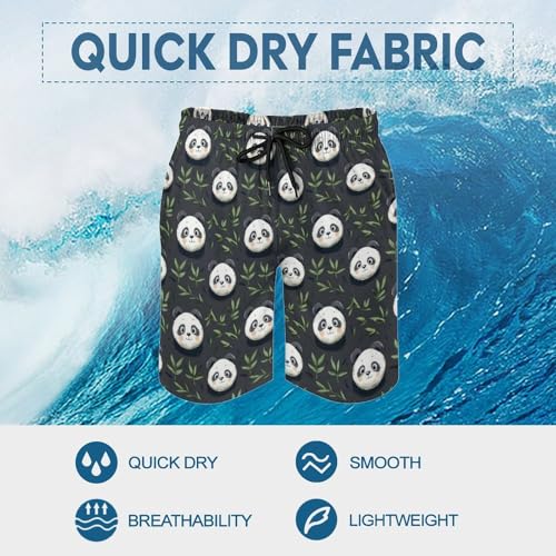Hawaiian Shorts for Men - Comfy Cute Panda Leaves Print Mens Swim Trunks Bathing Suits with Mesh Lining3