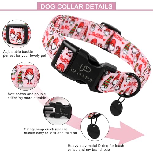 Image of Christmas Dog Collar, Cotton Pink Christmas Collar for Medium Girl Boy Dog, Comfortable Dogs Collars with Durable Buckle, Adorable Pet Collars, XS, Neck 8-12in