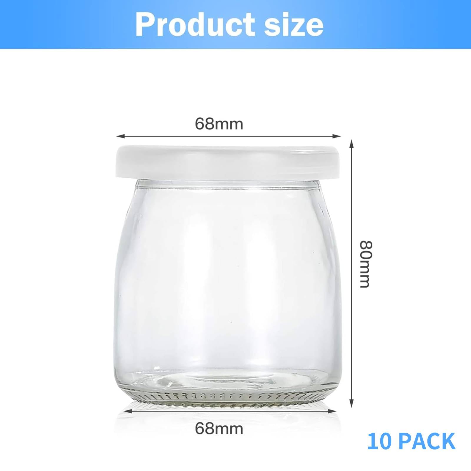 Tarros de yogur transparentes con tapa (10 unidades), para mermelada, miel, postres, velas, lavavajillas, congelador y microondas, sin BPA (200 ml)