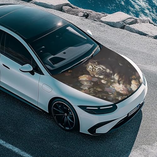 Image of Tiger Print Car Hood Cover, Elastic Protector for Car Hood, Car Hood Flag Waterproof Auto Decorative Accessories Easy Installation for Car Hood Protection