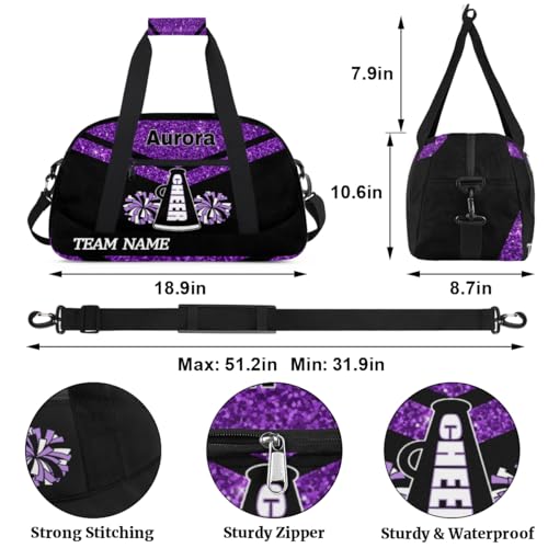 Personalized Children Gym Bag Girl Travel Duffle Bag Custom Cheer Bag Girl Customize Sport Duffel Bag with Name, 18.9L*8.7H *10.6W In2
