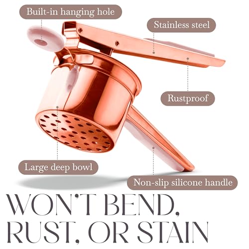 Bellemain 15 oz Large Potato Ricer | Heavy-Duty Stainless Steel Potato Ricer & Masher | Perfect for Mashed Potatoes | Ricer Kitchen Tool with Fixed Disc (Rose Gold Pink) - Thumbnail 3