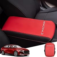 Vista 100 de Funda de cuero para consola central, funda protectora para reposabrazos, accesorios (negro con costuras blancas) para Mazda CX-5/CX5 2017 2018 2019